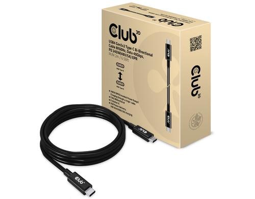 Club 3D, USB4 Gen3x2 Typ-C 8K60Hz Kabel, 2.0 Meter, 40Gbps, PD 240W