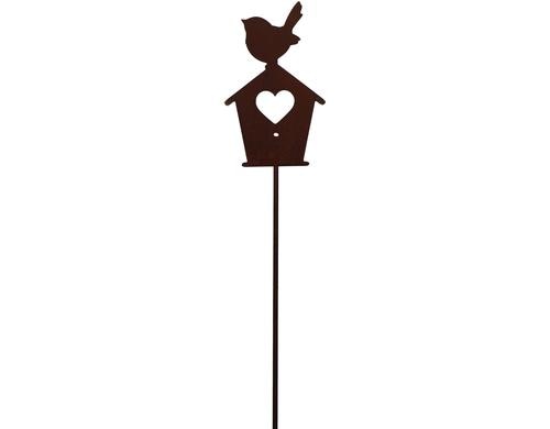 Ambiance Vogel auf Haus mit Stab Metall rost, 16x10 cm (HxB), Stab 25 cm