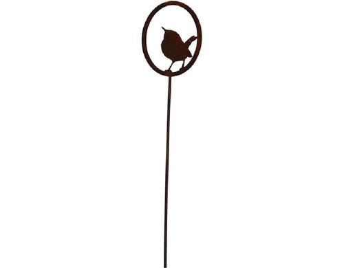 Ambiance Vogel nach oben schauend mit Stab Metall rost, 16x13 cm (HxB), Stab 60 cm