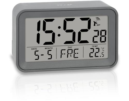 ADE Funkwecker mit Kalender, Sensor-Touch 10.3x6.5x4 cm, Kunststoff,Temperaturanzeige
