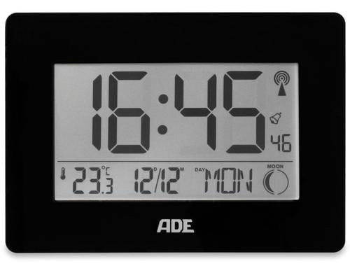 ADE Funkuhr/Wecker XXL-Ziffern, Schwarz 22.9x2.8x16.1 cm, Kunststoff,Thermometer