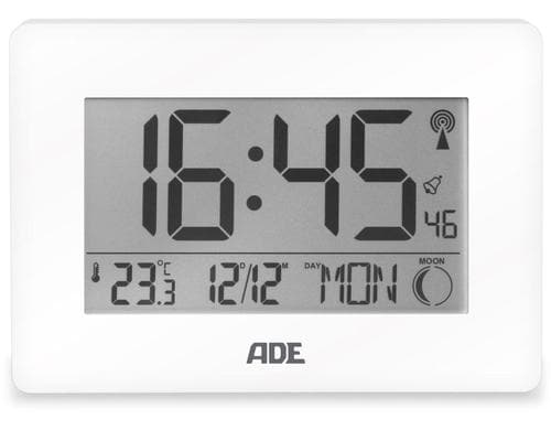 ADE Funkuhr/Wecker XXL-Ziffern, Weiss 22.9x2.8x16.1 cm, Kunststoff,Thermometer