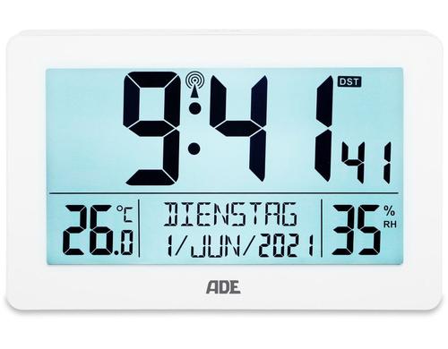 ADE Funkuhr/Wecker XXL-Ziffern, Weiss 20.5x3x13 cm, Hygrometer, Kalender
