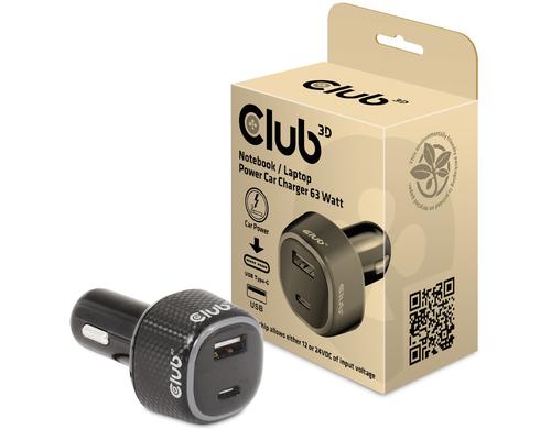 Club 3D, KFZ-Ladegert 63W 1x USB Typ-A Buchse, 1x USB Typ-C Buchse