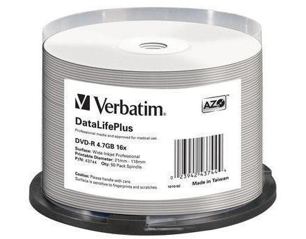 Verbatim DVD-R Medien 4.7GB,16x,50er Spind Professional Printable Surface  o. Logo