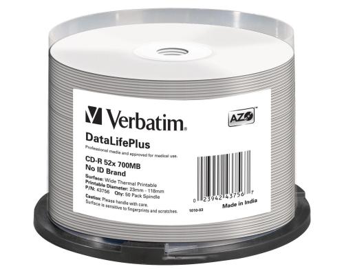 Verbatim CD-R 52x 80Min/700MB 50-Spindel Thermo bedruckbar  o.Logo
