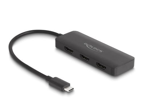 Delock USB-C Splitter zu 3x HDMI 4K bis 30Hz, schwarz, DP Alt Mode, MST