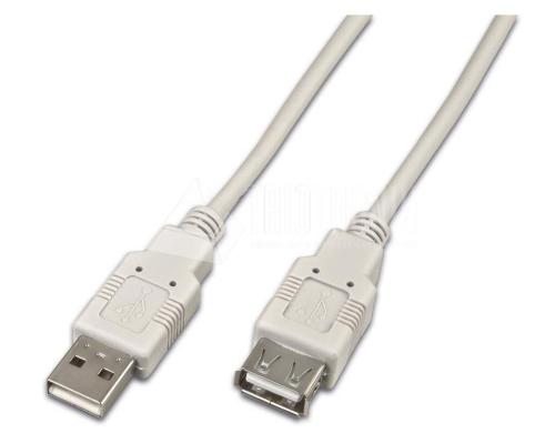 USB2.0-Kabel A-A: 200cm, bis 480Mbps Verlngerungskabel M/F, grau