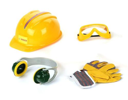 Klein-Toys BOSCH Zubehrset, 4-teilig Ohrenschtzer, Helm, Handschuhe, Brille
