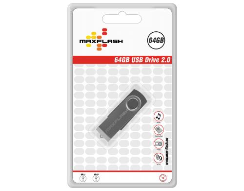 Maxflash Standard USB Drive 64GB lesen 8MB/s, schreiben 4MB/s, schwarz