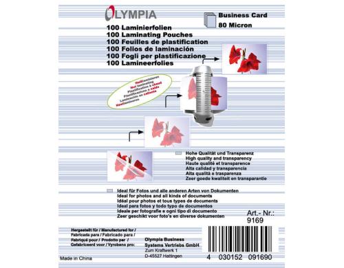 Olympia Visitenkarten Laminierfolien 80 Micron, 100 Stk.
