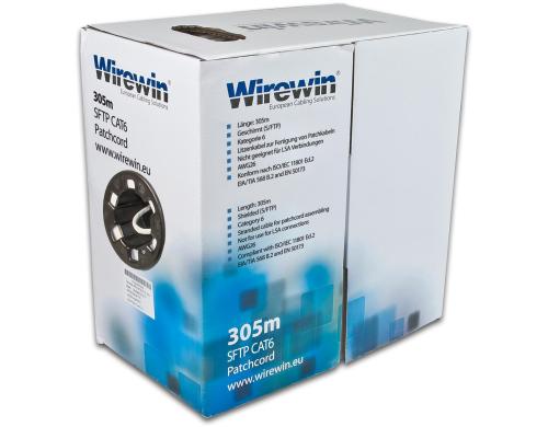 Wirewin Patchkabel: S/FTP, PIMF,  305m Cat.6, 1Gbps, 250MHz, grau