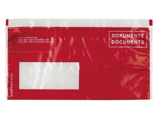 Elco Quick Vitro Dokumententaschen rot, C5/6, 250er Schachtel, Fenster links