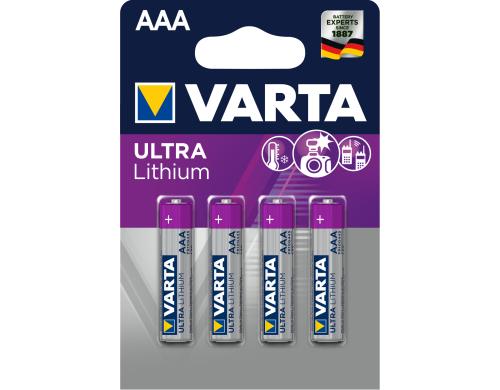 VARTA Lithium Batterie AAA, 1.5V, 4Stk vergl. Typ LR03, MICRO, AM4, KA3, AAA