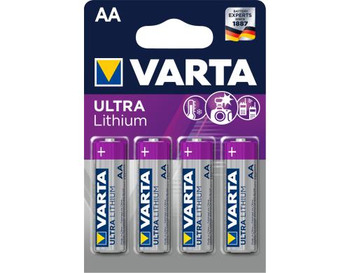 VARTA Lithium Batterie AA, 1.5V, 4Stk vergl. Typ LR06, MIGNON, AM3, AA