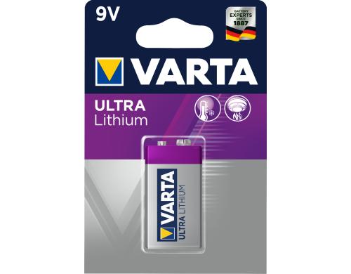 VARTA Lithium Batterie 9V Block, 1Stk Kapazitt 1200 mAh