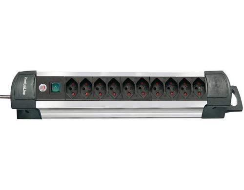 Brennenstuhl Premium-Alu-Line Steckerleiste 10xT13, mit Schalter, sz/alu, 3m Kabel