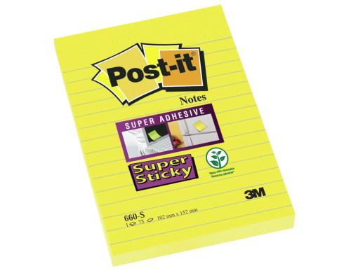 3M Post-it Super Sticky Grossformate ultra gelb,1 Blocks  75 Blatt ,152x102mm