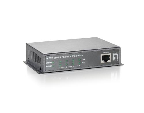 LevelOne  FSW-0503: 4FE PoE + 1FE Switch 61.6W, IEEE-802.3af PoE kompatibel