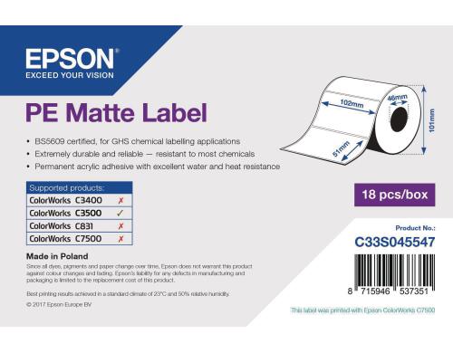 Epson PE Matte Label 102 mm x 51 mm, 535 Etiketten/Rolle, C33S045547