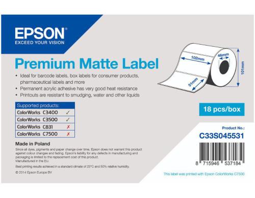 Epson Premium Matte Label 102 mm x 51 mm, 650 Etiketten/Rolle, C33S045531