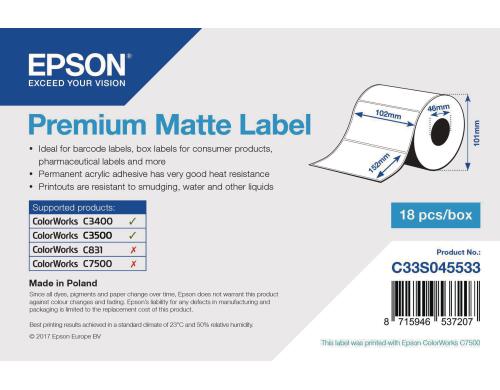 Epson Premium Matte Label 102 mm x 152 mm, 225 Etiketten/Rolle, C33S045533