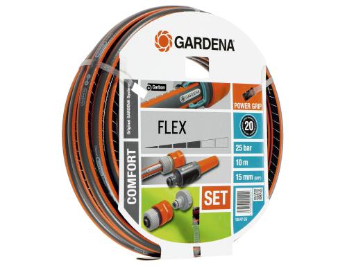 GARDENA Comfort FLEX Schlauch 10 m/15 mm Schlauch komplett mit Systemteilen
