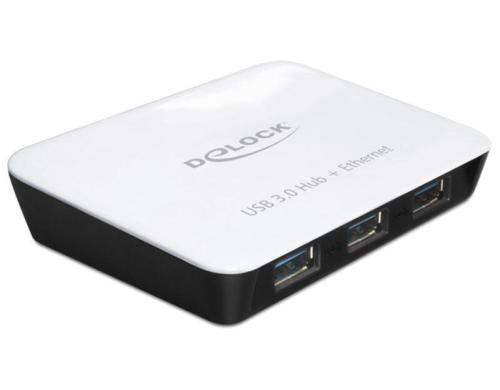 Delock USB 3.0 Hub + 1 LAN Port 3x USB 3.0, 1 Port Gigabit LAN