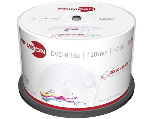 Primeon DVD-R 50er Spindel bis 16-fach, bedruckbar, wasserresistant
