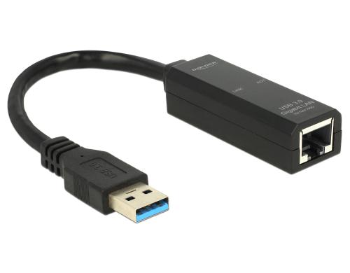 Delock: USB3.0 zu LAN Adapter, schwarz 10/100/1000Mbps,schwarz,Realtek,fr Windows
