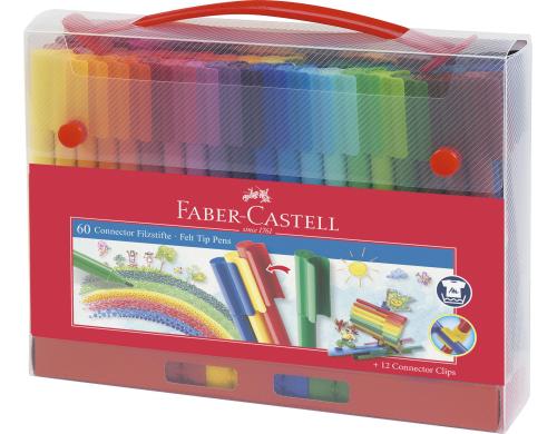 FABER-CASTELL Filzstift 60 Stifte im Koffer, auswaschbar aus Textilien