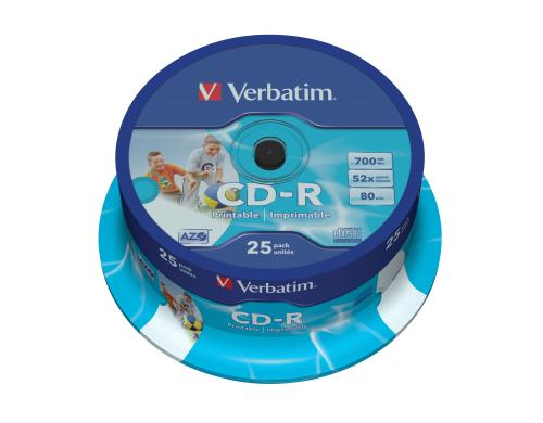 Verbatim CD-R 52x 80Min/700MB 25-Spindel Bis 52-fach, Photo printable / mit Logo