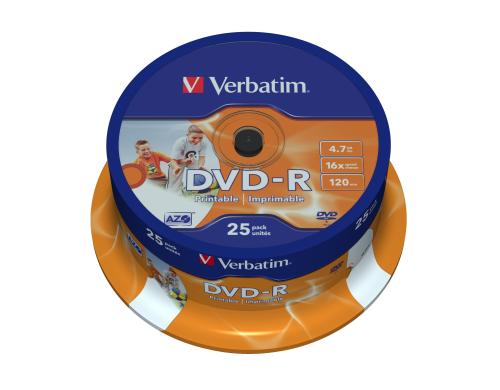 Verbatim DVD-R Medien 4.7GB,16x,25er Spind Wide Printable Surface