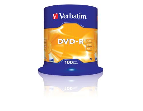 Verbatim DVD-R Medien 4.7GB,16x,100er Spind n.bedruckbar,  mit Logo, Scratch Resistant