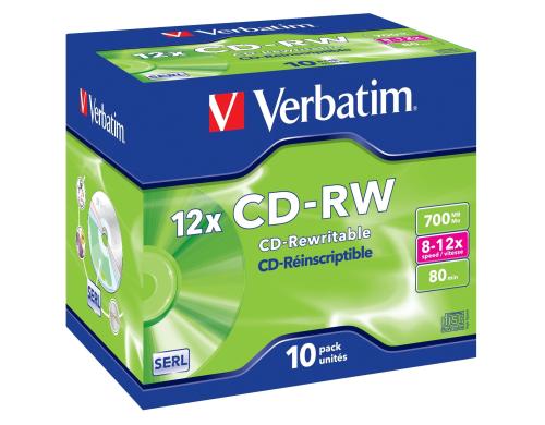 Verbatim CD-RW 12x 700MB/80Min, 10er Pack bis 12-fach, nicht bedruckbar, mit Logo