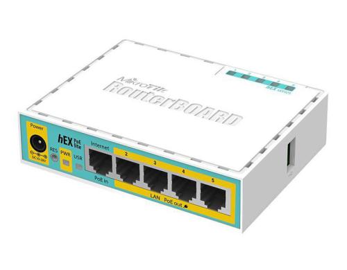 MikroTik RB750UPR2 HEX Lite: 5 Port Router 4x PoE 100Mbps, OSv4, 650Mhz, 64MB, USB