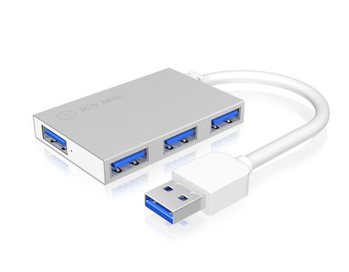 ICY BOX IB-Hub1402, silber, 4x USB3.0 Hub, bis zu 5 Gbit/s, Plug & Play