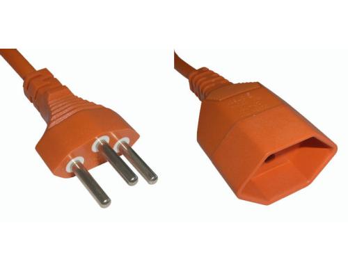 Kunststoff-Verlngerungskabel, 2m, orange 3-polig, T12/T13, Kinderschutz