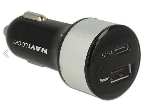 Navilock Car Adapter, 2x USB 1x USB Type-C + 1x USB Typ-A