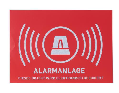 Warn Aufkleber Alarmanlage, deutsch Gross (Abmasse 148x105 mm)