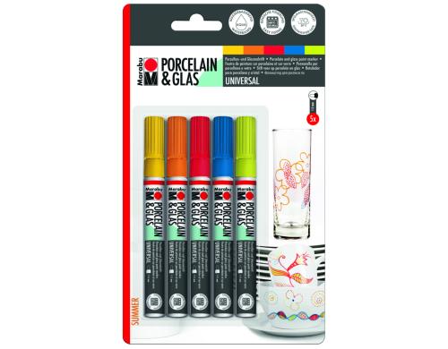 Marabu Porzellan- und Glasmalstift 5 Stifte mit Spitze 1-2 mm, Summer