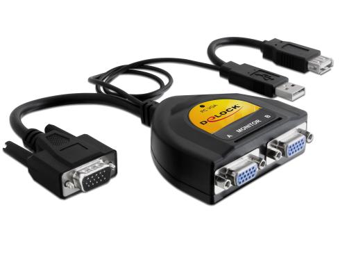 Delock VGA Splitter 2-Port, USB-Strom 2048x1536, bis 55m integrierter Verstrker