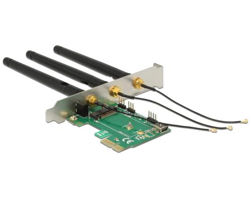 Delock PCI-E-X1 Adapter M.2 Key A+E mit 3x RP-SMA Antennen, ohne M.2 Modul
