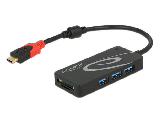 Delock USB 3.1 Hub Gen 1 Hub USB Type-C 3x USB Typ-A, 2 Slot SD Card Reader,schwarz