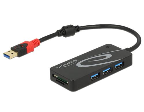 Delock USB 3.1 Hub Gen 1 Hub USB Typ-A 3x USB Typ-A, 2 Slot SD Card Reader,schwarz