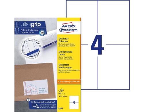 Avery Zweckform Etiketten A4, 105x148mm Packung zu 100 Blatt / 400 Etiketten