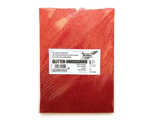 Folia Moosgummi Glitter rot 5 Bogen  20x29cm, selbstklebend