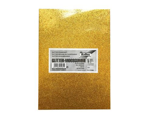 Folia Moosgummi Glitter gold 5 Bogen  20x29cm, selbstklebend