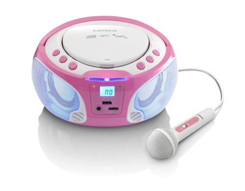 Lenco SCD-650 CD-Player, Pink Lichteffekt, USB, Mikrofon