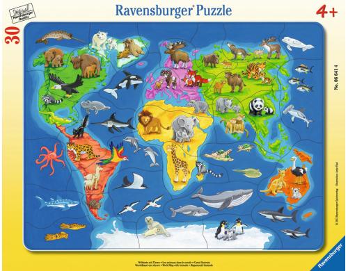 Weltkarte mit Tieren Alter: 4+, 30-48 T. Rahmenpuzzles